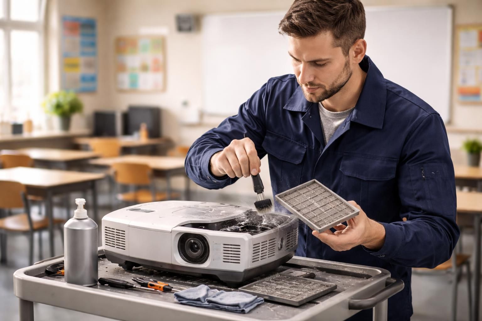 découvrez comment entretenir facilement les filtres et éliminer la poussière d'un vidéoprojecteur epson dans une routine adaptée aux besoins des écoles pour garantir une performance optimale.