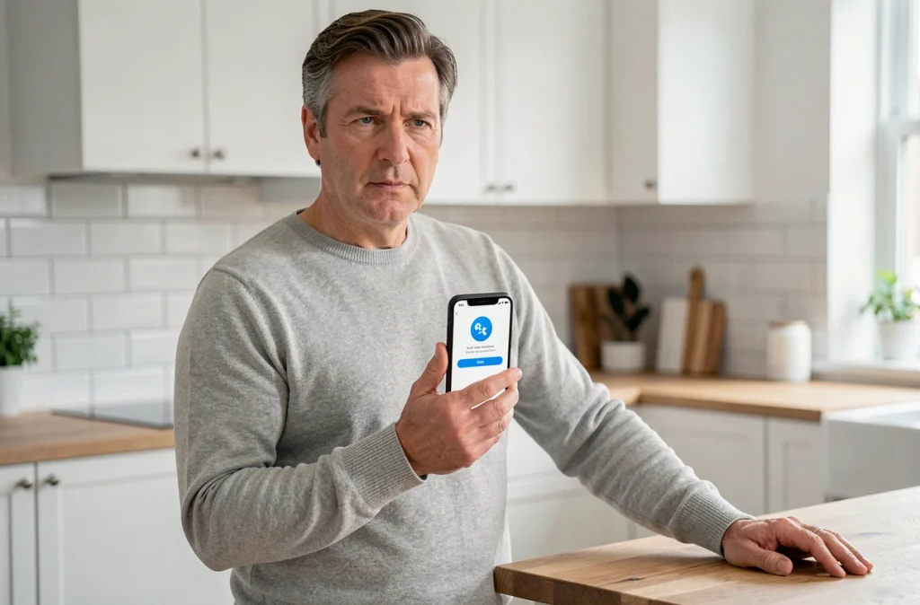 Homme utilisant l'authentification à deux facteurs sur son smartphone pour sécuriser son compte en ligne