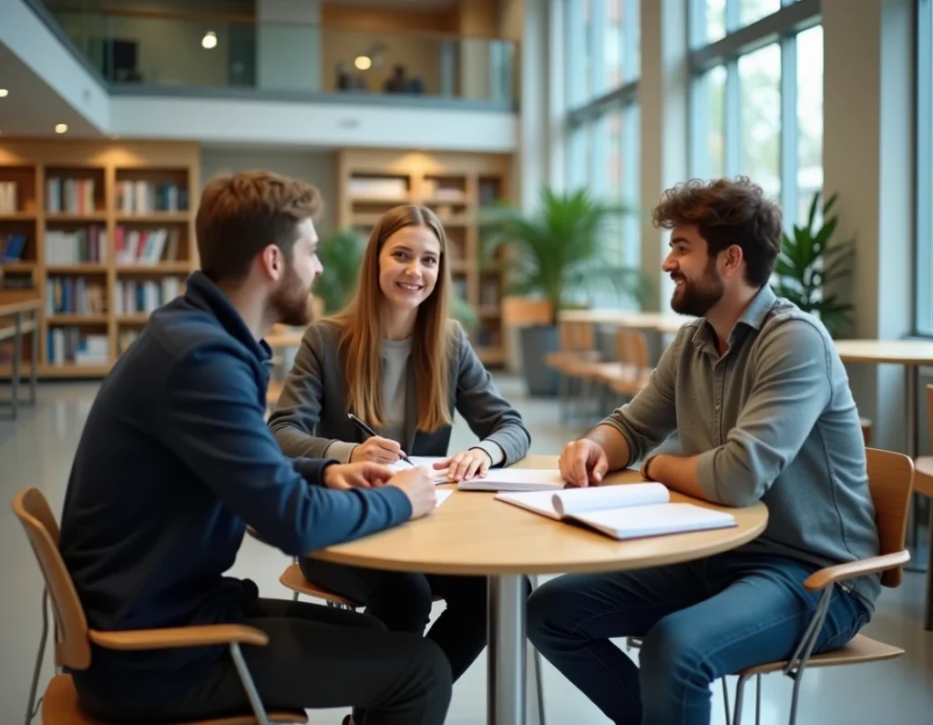Étudiants en travail collaboratif dans l'espace commun du Campus Le Roc en Vendée