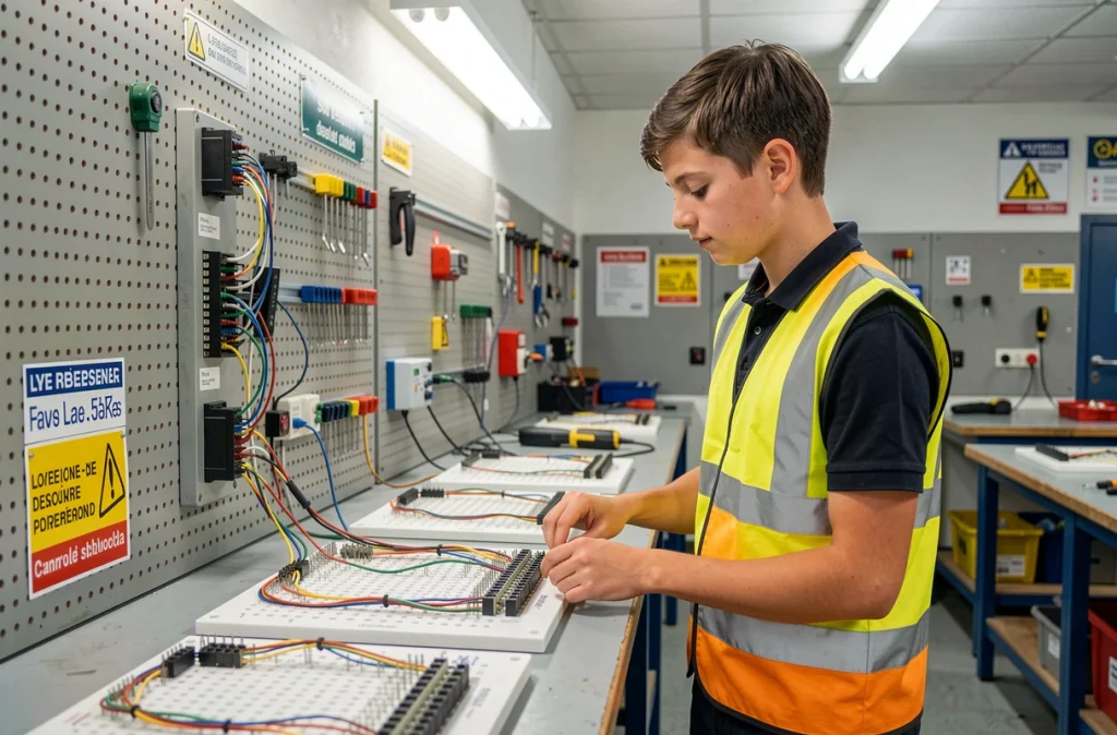 Lycéen en formation professionnelle électrotechnique dans un lycée professionnel des Pays de la Loire