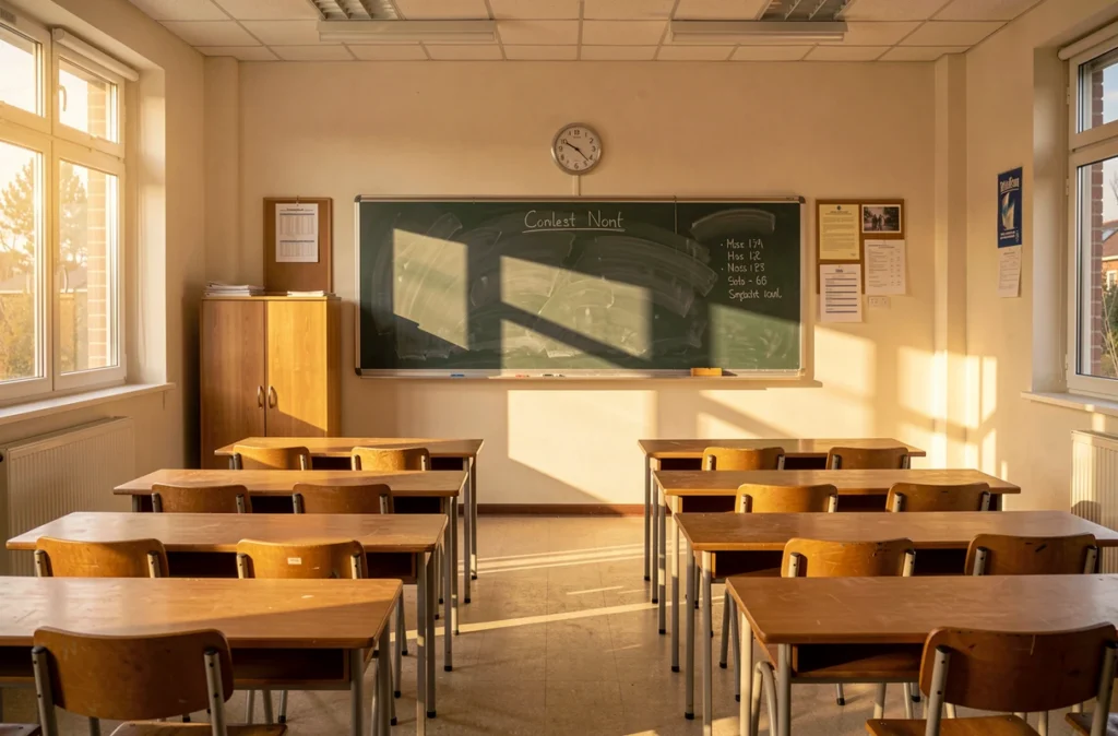 Salle de classe vide avec un tableau noir